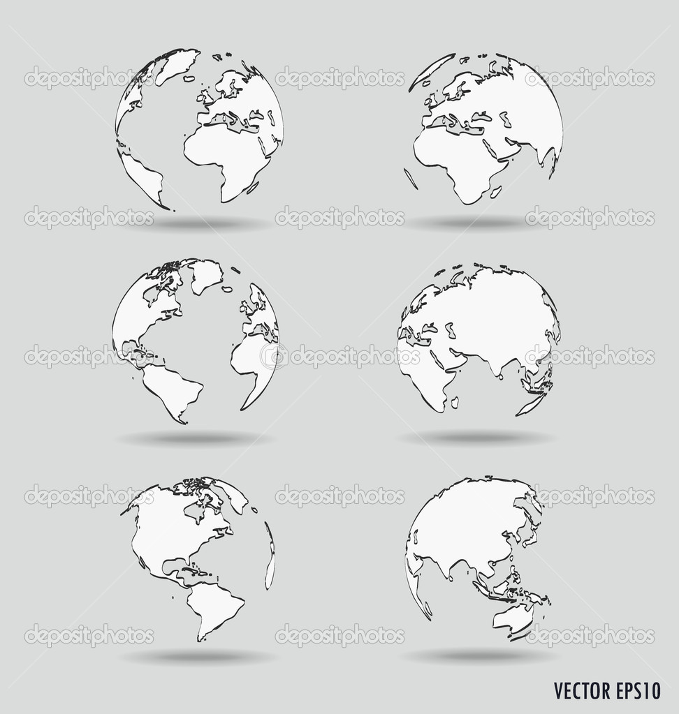 Set of Modern globe drawing concept. Vector illustration.