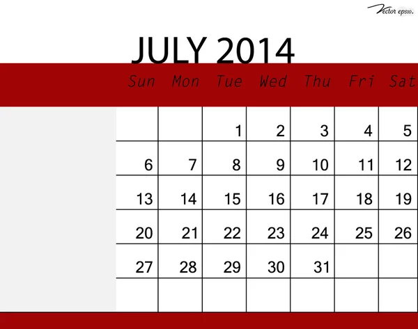 単純な 2014年カレンダー 7 月ベクトル イラスト. — ストックベクタ