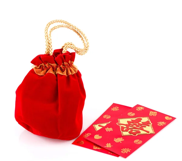 중국 새 해 선물 가방과 흰색 배경 장식 — 스톡 사진