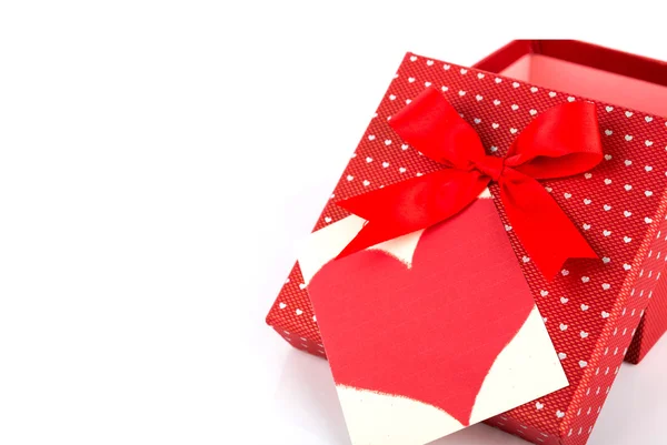 Red valentine gift box and tag — Stock Photo, Image