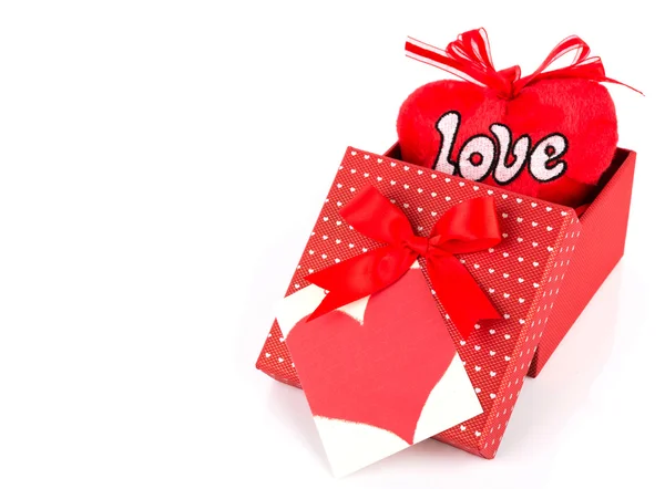 Red valentine gift box and tag — Stock Photo, Image