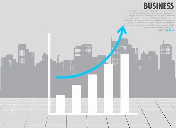 Grafico di crescita con sfondo di costruzione. Illustrazione vettoriale . — Vettoriale Stock
