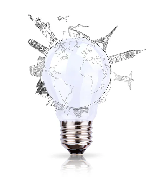 Bulb of World travel (Japan,France,Italy ,New York,India,egypt) — Stock Photo, Image