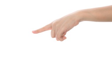 kadın el beyaz zemin üzerine izole sanal ekran dokunaklı