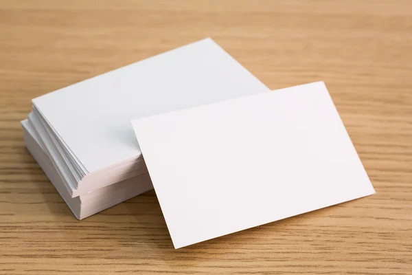 Business cards on wood table — Stock Photo, Image