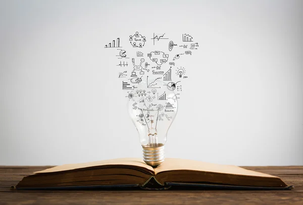 Boek en lamp van bedrijfsconcept — Stockfoto