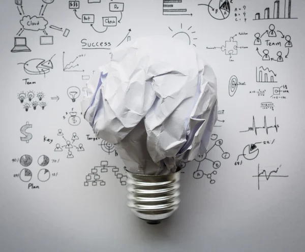 Crumpled paper Light bulb with drawing graph — Stock Photo, Image