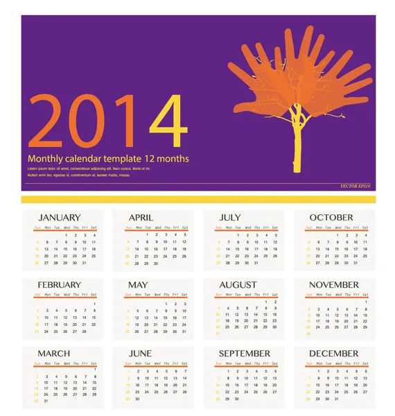 Calendário do ano 2014, ilustração vetorial . —  Vetores de Stock