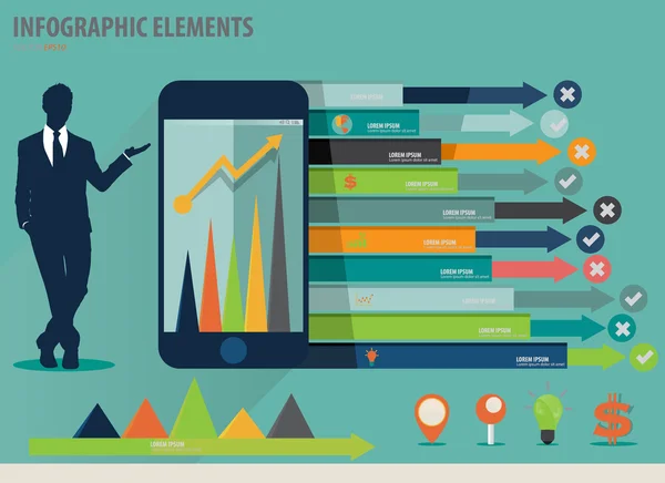 Infographic design template - businessman showing touchscreen de — Stock Vector