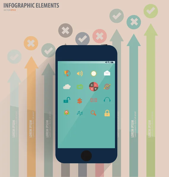 Dispositivo de tela sensível ao toque com ícone de aplicativo e gráfico. Vetor illus — Vetor de Stock