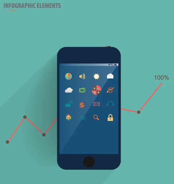 Modelo de design infográfico - dispositivo touchscreen moderno com aplicativo — Vetor de Stock