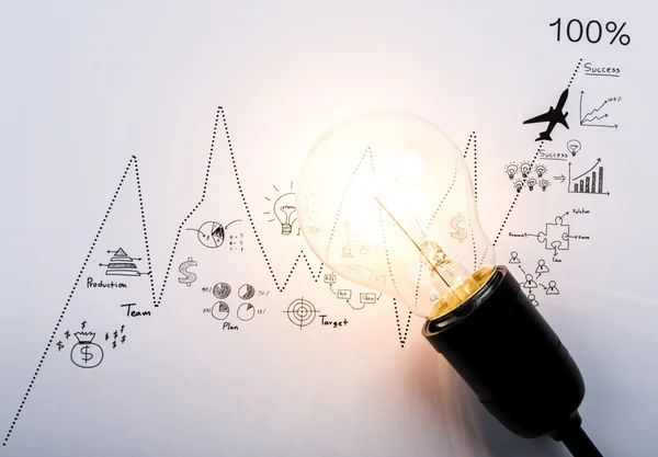 Light bulb with drawing graph — Stock Photo, Image