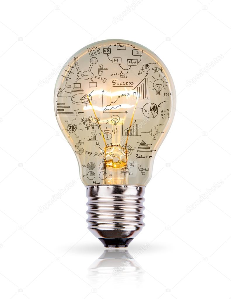 Light bulb with drawing graph inside isolated on white backgroun