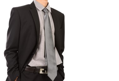 beyaz zemin üzerinde takım elbiseli bir adam iş