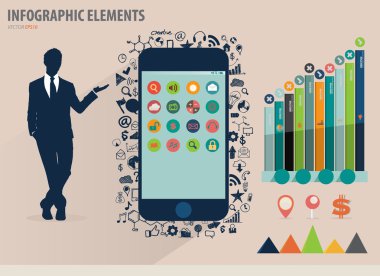 vektör çizimi işadamı gösteren dokunmatik ekran cihaz kablosuz