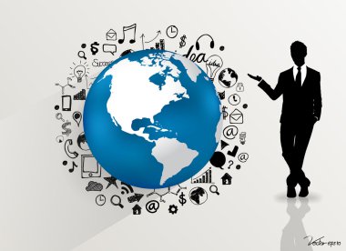 modern dünyanın küre uygulama simgesi ile gösterilen işadamı mo