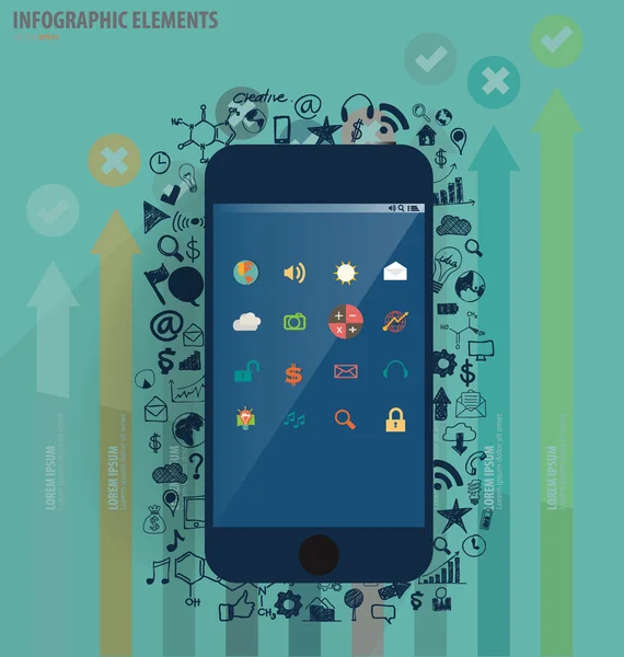 Dispositivo de tela sensível ao toque com ícone de aplicativo e gráfico. Vetor illus — Vetor de Stock