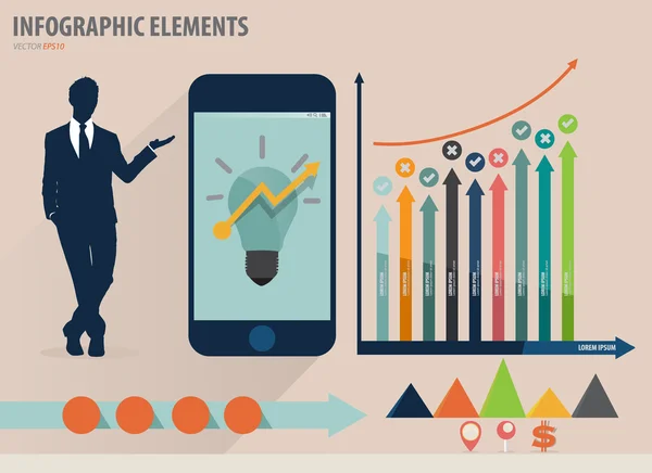 Modèle de conception infographique - homme d'affaires montrant écran tactile de — Image vectorielle