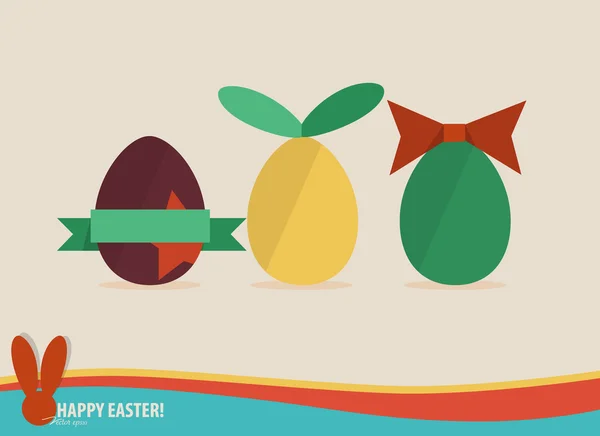 Felices tarjetas de Pascua con huevos de Pascua, cinta. Ilustración vectorial — Archivo Imágenes Vectoriales