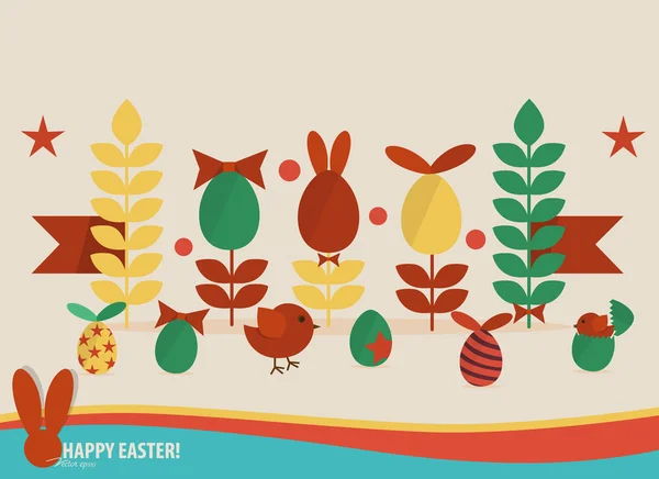Ευτυχής Πασχαλινές κάρτες με τα πασχαλινά αυγά, κορδέλα. έννοια spr διακοπές — Διανυσματικό Αρχείο