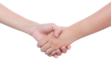 Beyaz arka plan üzerinde izole el el dokunuyor