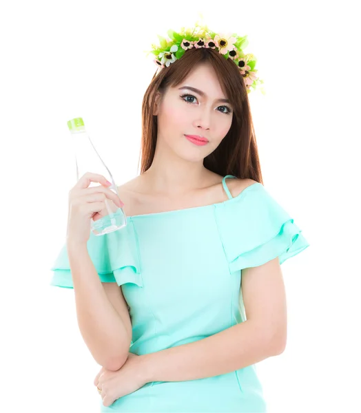 Young beautiful woman with bottle of water — Stock Photo, Image