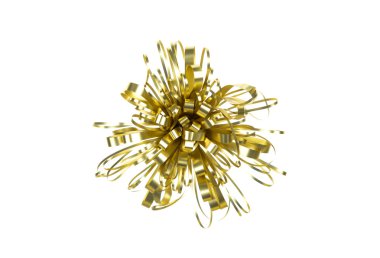 Beyaz arkaplanda izole edilmiş altın kurdele yayı