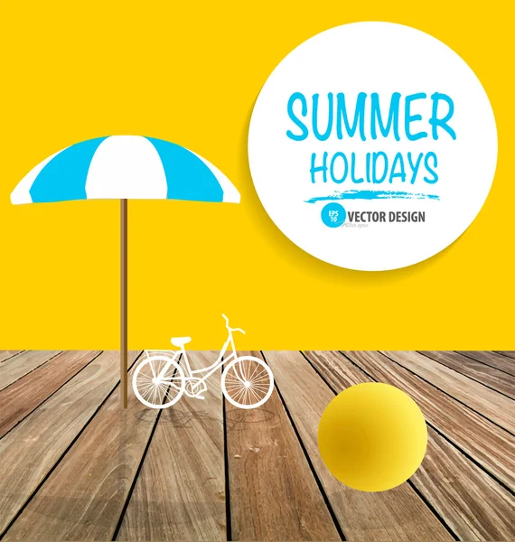 Summer holiday background with wood terrace. Vector illustration — Stock Vector