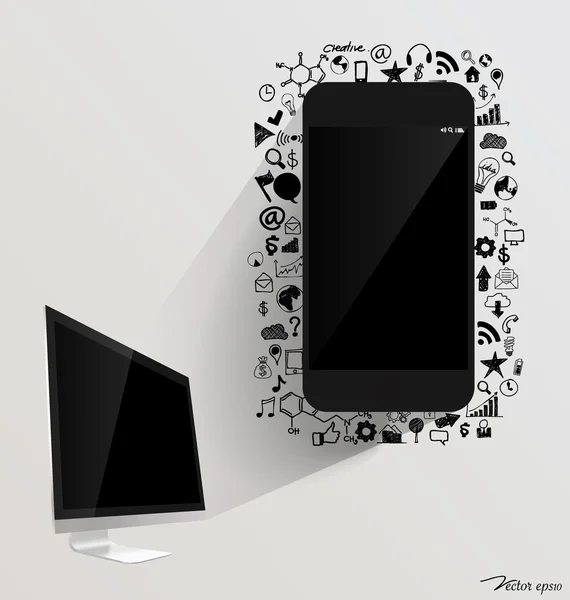 Computer display and Touchscreen device with application icon. V — Stock Vector