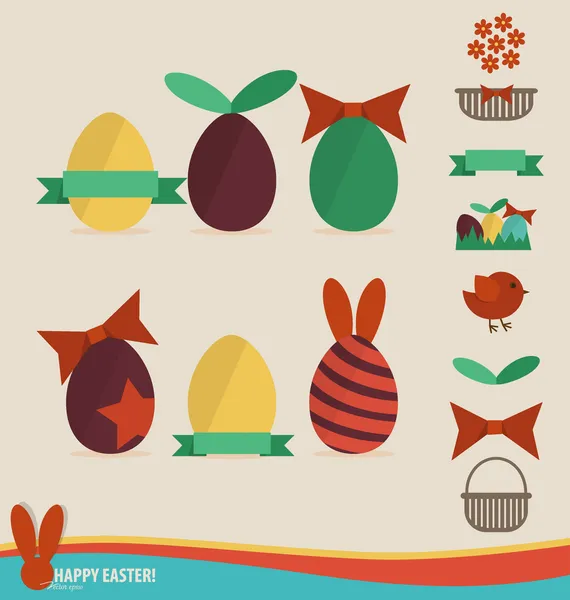 Cartões de Páscoa felizes com ovos de Páscoa, fita. Ilustração vetorial — Vetor de Stock