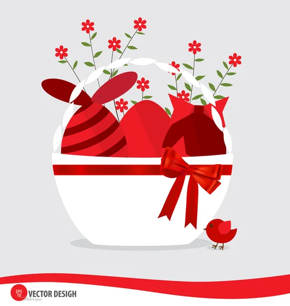 Basket with easter eggs and flower. Vector illustration. — Stock Vector