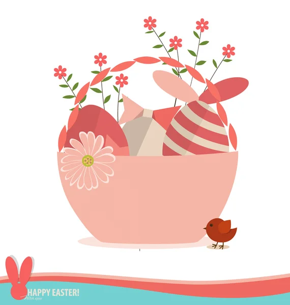 Basket with easter eggs and flower. Vector illustration. — Stock Vector