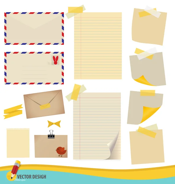 Collection of various note papers, ready for your message. Vecto — Stock Vector