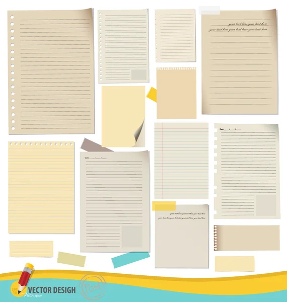 Collection of various note papers, ready for your message. Vecto — Stock Vector