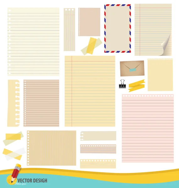 Collection of various note papers, ready for your message. Vecto — Stock Vector