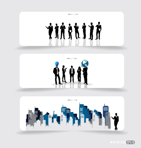 Business people silhouettes on note papers. Vector illustration. — Stock Vector