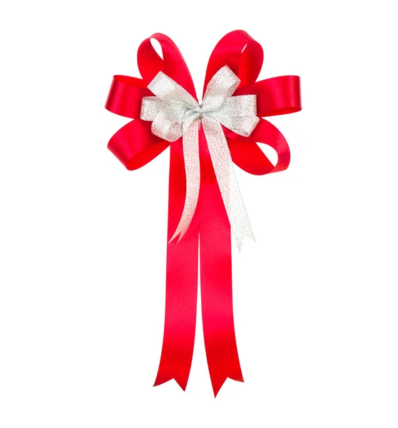 Shiny red ribbon on white background with copy space — Stock Photo, Image