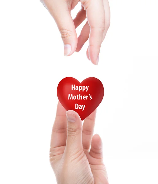 Щасливий день матері Червоне серце в руці жінки — стокове фото