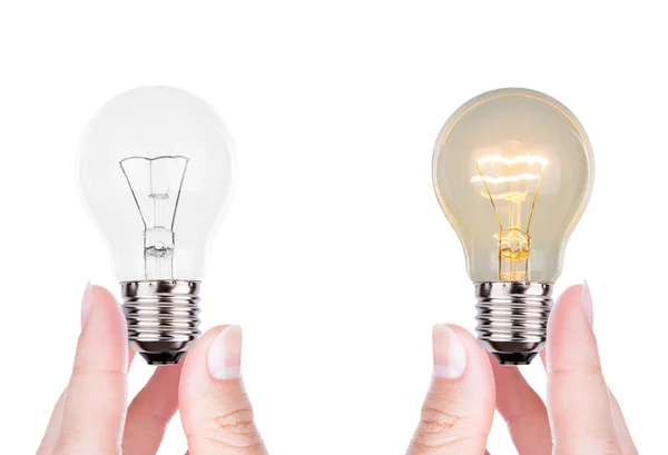 Hand with bulb isolated on white background — Stock Photo, Image