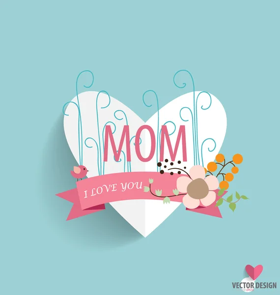 Feliz Día de las Madres, papel de corazón con ramos florales y cinta — Vector de stock