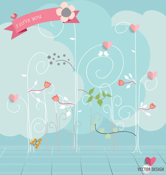 Árbol abstracto con corazones y flores. Ilustración vectorial . — Vector de stock