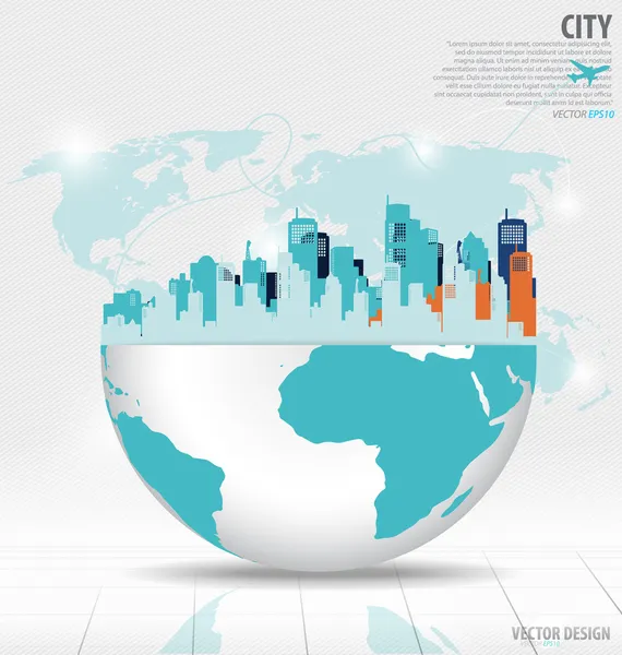 Città con globo di design moderno. Illustrazione vettoriale . — Vettoriale Stock