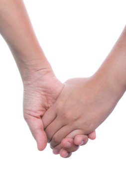 Beyaz arka plan üzerinde izole el el dokunuyor.
