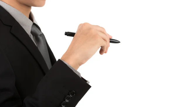 Empresario escribiendo en espacio de copia sobre fondo blanco — Foto de Stock