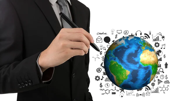 Üzleti ember kézzel siker grafikon a föld (az elemek — Stock Fotó