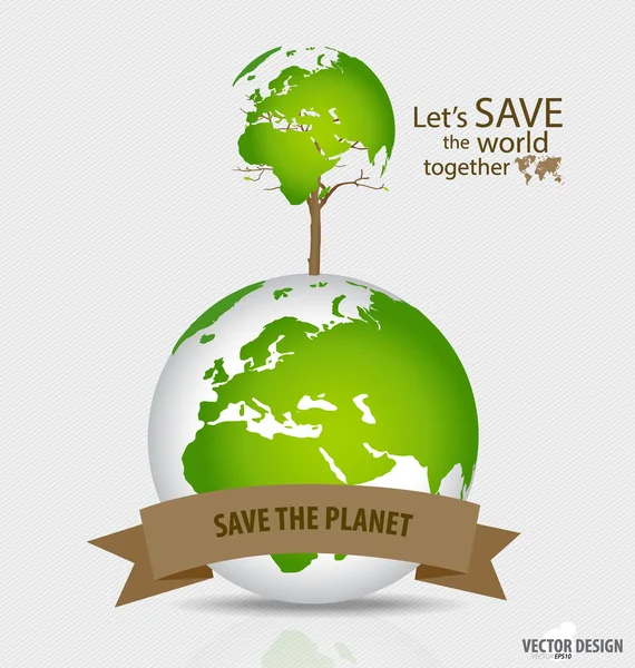 Uratować świat: mapa świata w kształcie drzewa na świecie. wektor ilustr — Wektor stockowy