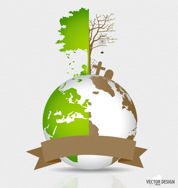 Save the world, Tree on a deforested globe and green globe. Vect — Stock Vector