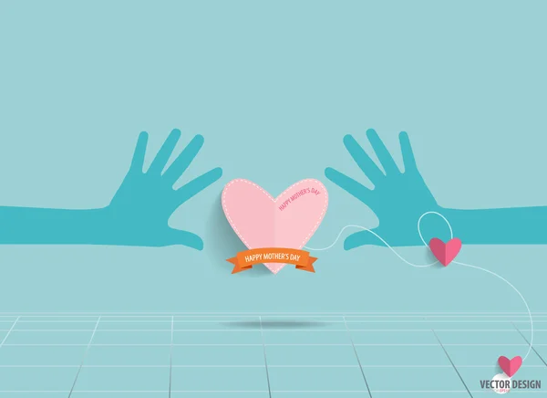 Mani che tengono il cuore., Carta di cuore con nastro. Illustri vettoriali — Vettoriale Stock