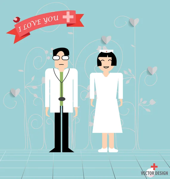 Caricatura de doctor, dos doctores hombre y mujer. Ilustración vectorial . — Vector de stock