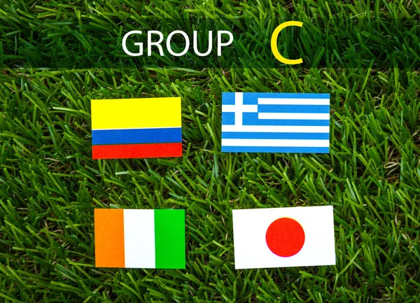 Paper cut of flags on grass for Soccer championship 2014 , group — Stock Photo, Image